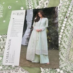 Original sobia nazir luxury lawn Pale Mint Green Embroidered shalwar kameez